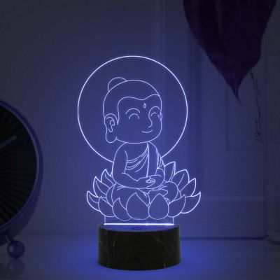 3D Illusion Little Gautam Buddha Night Light with Multicolored Gift for Friends & Family, Home Office Bedroom Decor
